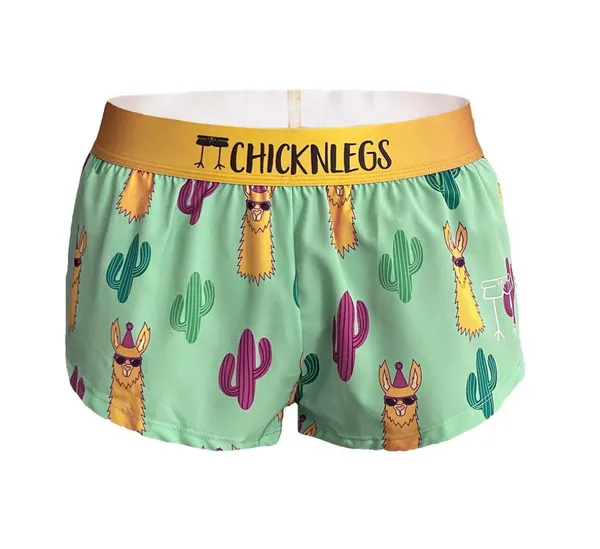 Chickenlegs 1.5" Split Shorts Green Llamas